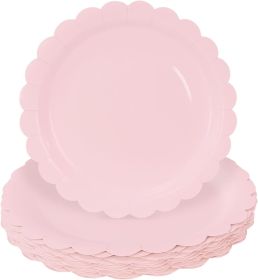 50 Pieces Light Pink Paper Plates 7 Inch Pink Scalloped Plates Disposable Dinner Plates for Wedding Baby Shower Birthday Party Dessert Plates