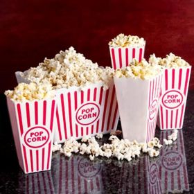 Plastic Red & White Striped Classic Popcorn Containers for Movie Night - 7.8" Tall x 3.8" Square (16 Pack)
